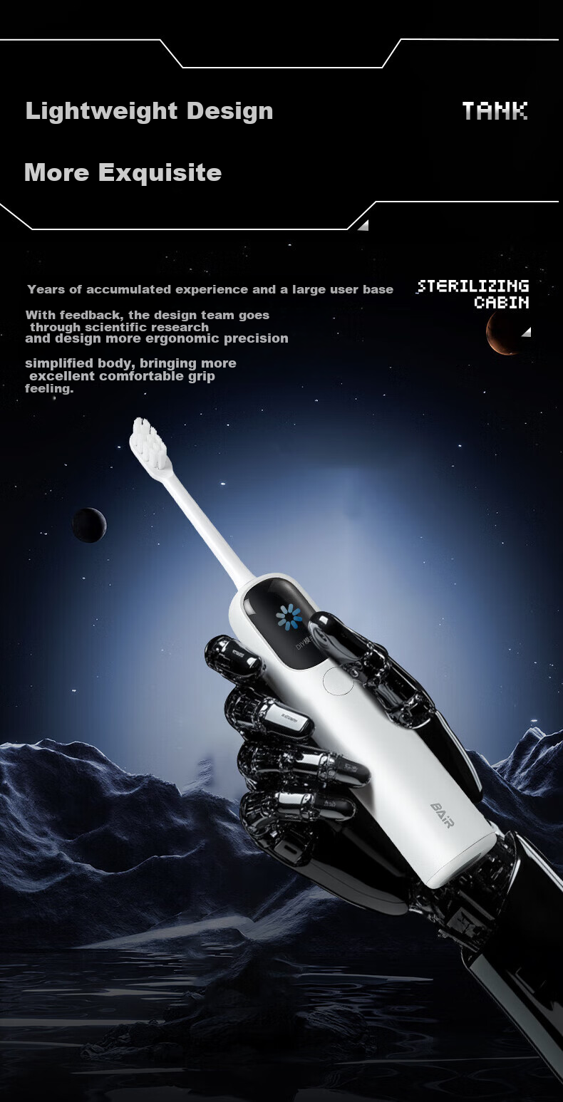 BAIR Large Screen Visual Intelligent Vibration-Scanning Integrated Sonic Electric Toothbrush with TFT Full-Angle Display, Deep Cleaning, Rechargeable Fully Automatic Soft Bristle Gum Protection Student Model, White, I5 16