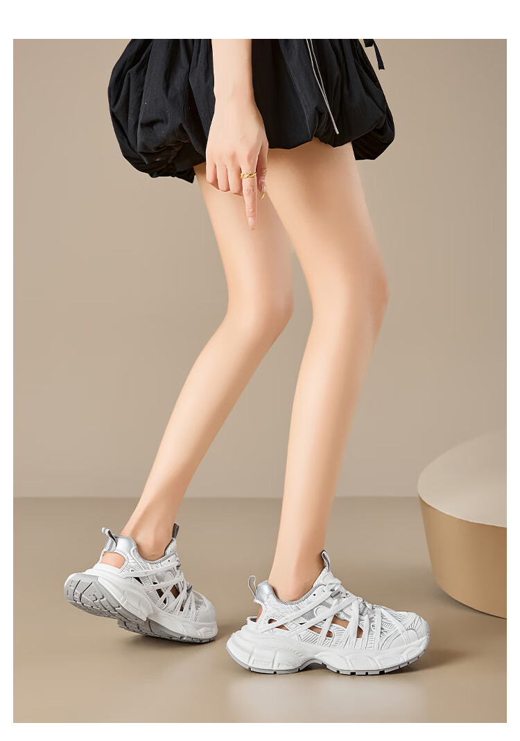 LA CHAPELLE Women's Hollow-out Dad Sneakers Breathable Versatile Thick-soled Casual Sports Shoes MJ222-7 Gray Size 35 11