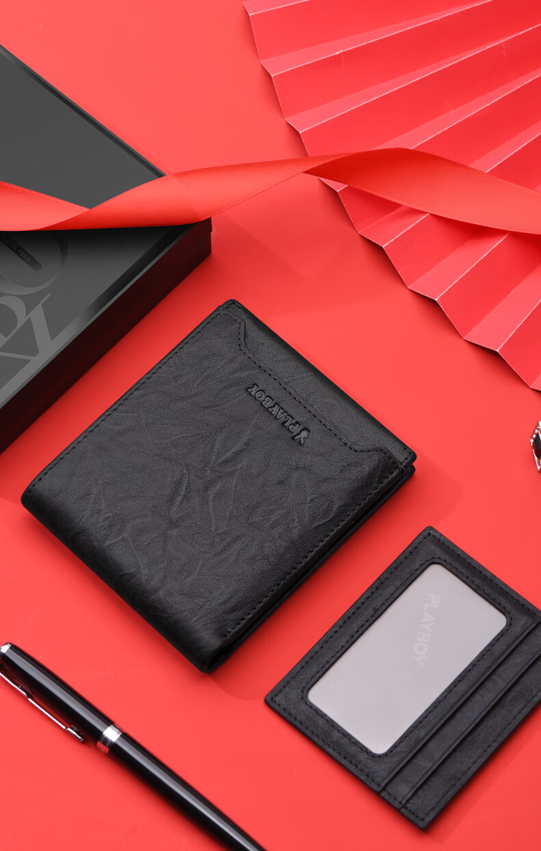 PLAYBOY Genuine Leather Men's Wallet First Layer Cowhide Card Holder Gift Box for Boyfriend Husband Father Birthday 3