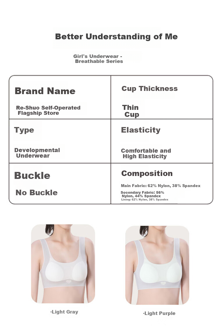 Zaishuo Girls' Underwear, Spring And Summer, for Middle And High School Students in Puberty, Sports Running, Seamless, Shock-Absorbing, Thin Bra And Vest 14