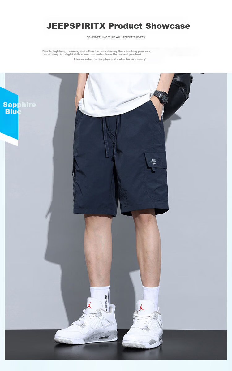 JEEP SPIRIT Ice Silk Cargo Shorts for Men, Summer Lightweight Loose-Fit American-Style Casual Five-Point Pants, Royal Blue, L 7