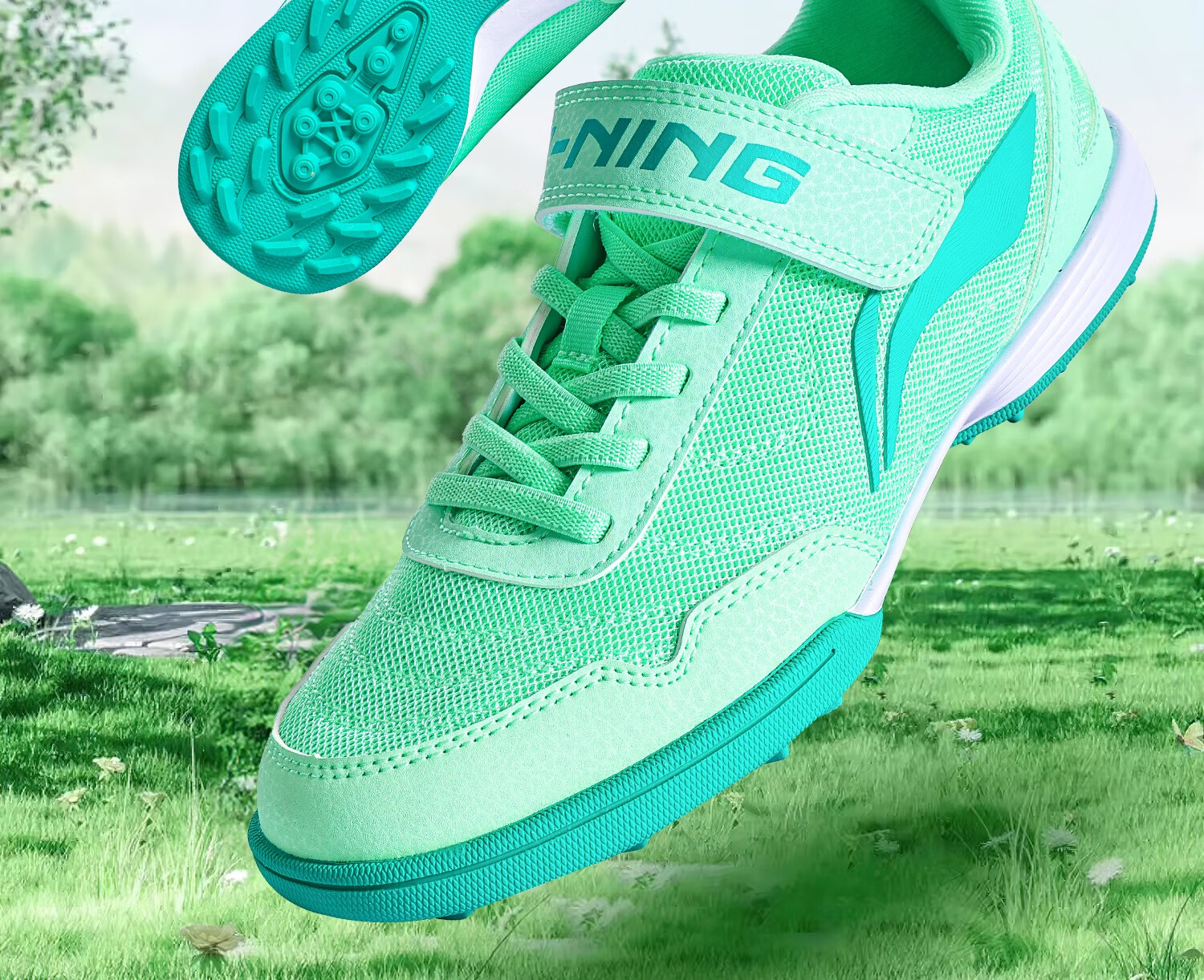 Li-Ning Children's Soccer Shoes with TF Turf Studs, for Primary School Students Aged 6-12, Professional Training Mesh Breathable Velcro Non-Slip Football Boots Size 32 2