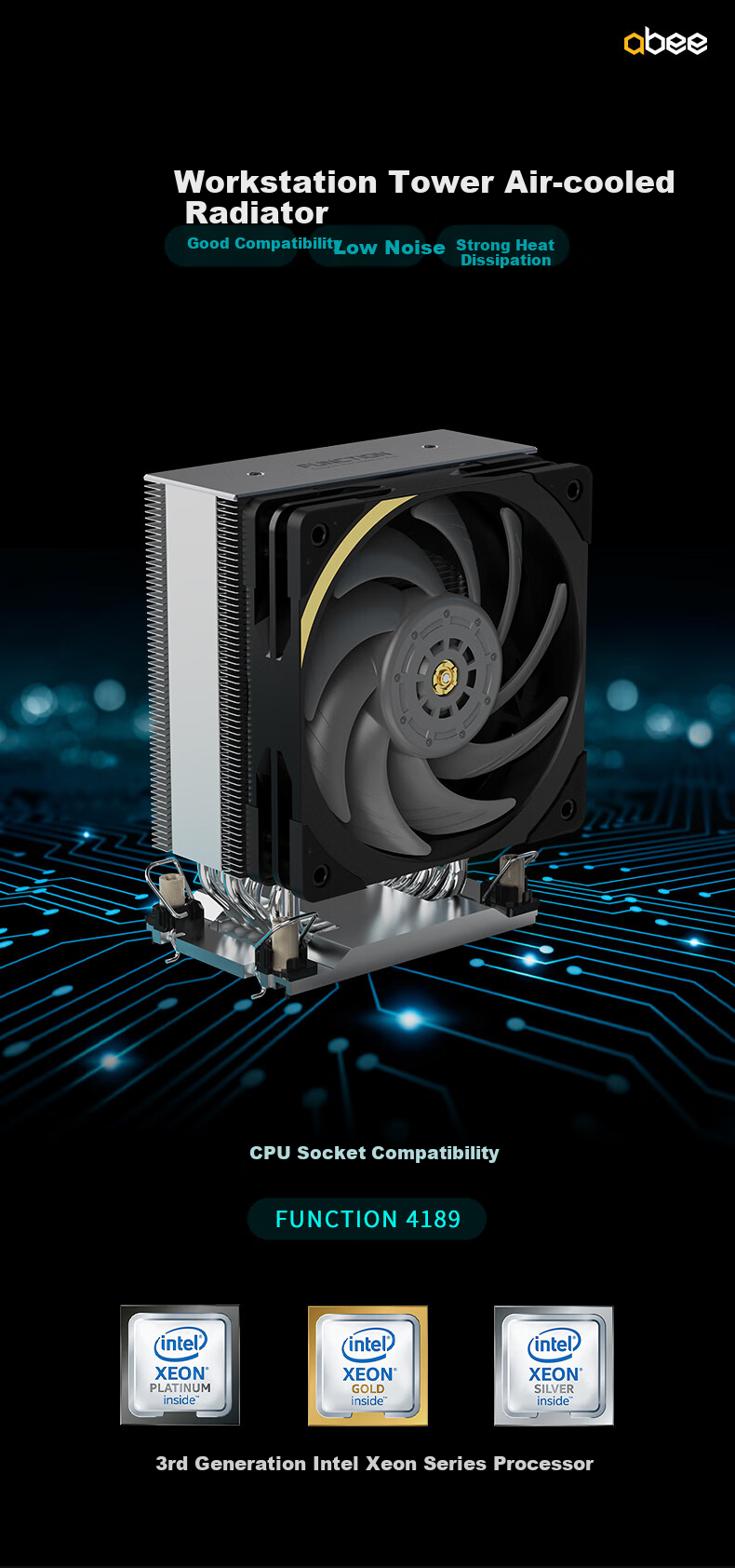 Abee FUNCTION 4677 Intel Fourth And Fifth Generation Xeon Tower Workstation Server Air-Cooled Heat Sink (6 Heat Pipes, Low Noise CPU Full Coverage) 1