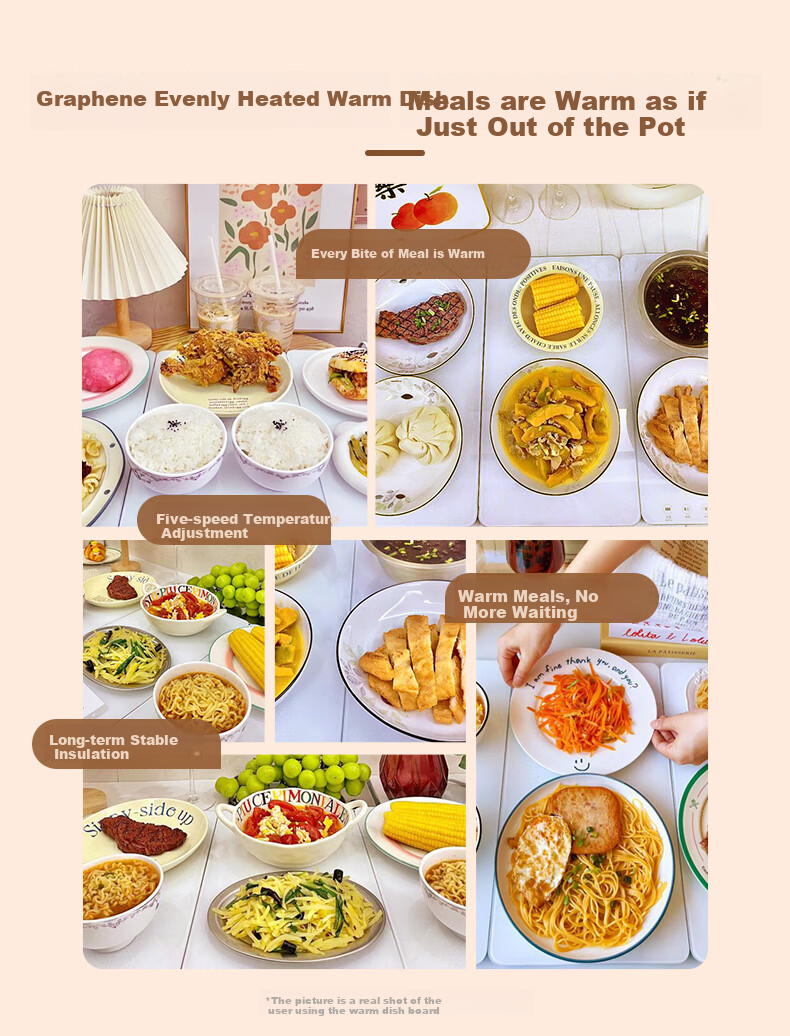 Mijia Xiaomi Food Warming Plate, Heating Tray, Insulated Plate, Heating Table Mat, Tri-Fold Foldable Household Multifunctional Food Warmer, Milk Warmer, Graphene Heating, Glass Surface Plate, Temperature Control Zones 1