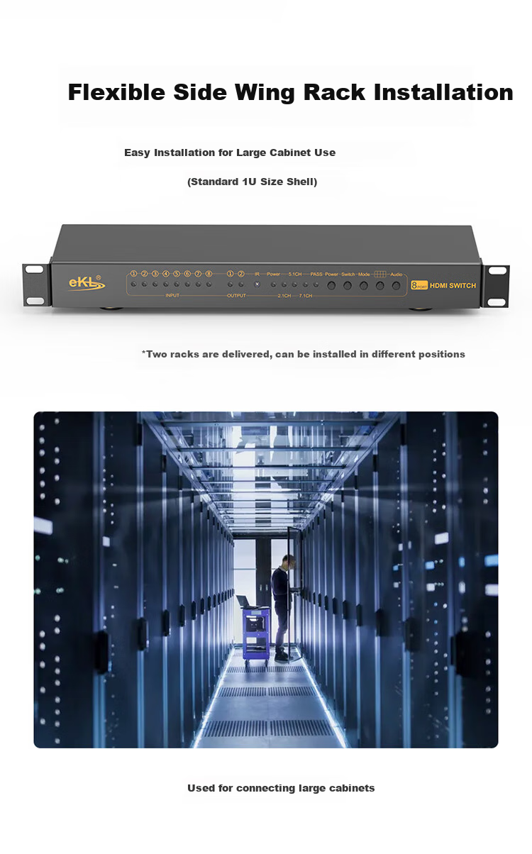 EKL High-Definition HDMI Seamless Switcher 8-In 2-Out 1-Out 4K Video Seamless Switching No Black Screen with Picture Splitter Computer TV VCR Audio Separation 812HA 11