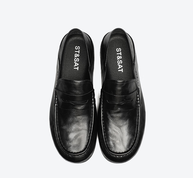 St&Sat Men's Shoes, Top-Grain Leather, Formal Business Dress Shoes, Lightweight Slip-On Casual Leather Shoes for Men, Black, Size 40 8