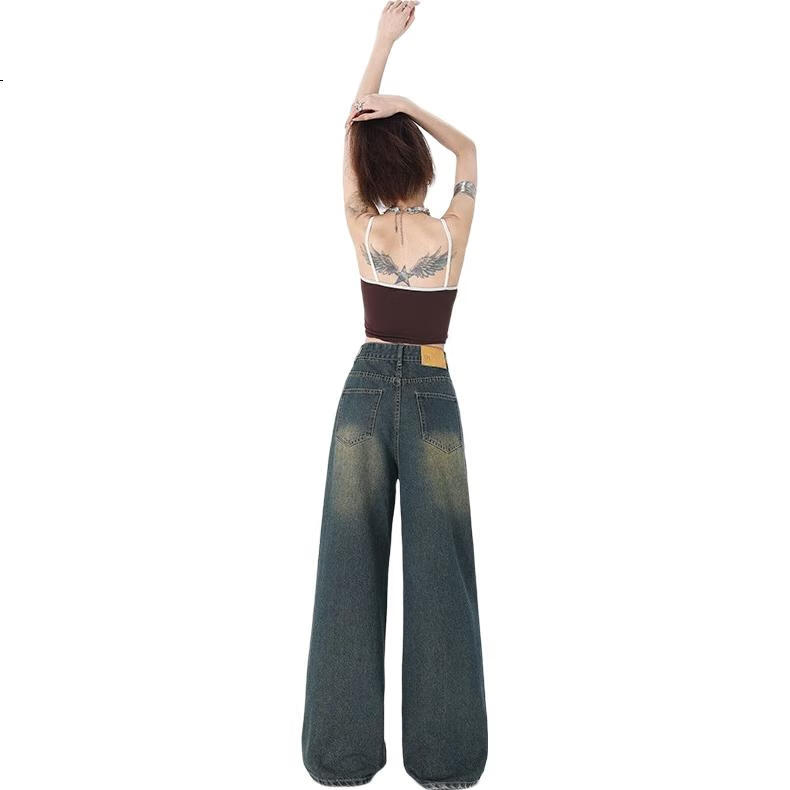 Джинсы Jeanswest женские, винтажные, с высокой талией, широкие, прямые, синие, размер L