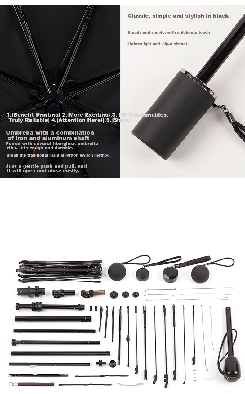 MARJA KURKI Summer Sun Protection Umbrella, Manual Dual-Purpose for Rain Or Shine, Printed Three-Fold Black Gel Parasol, Women's Gift Box Set, Hushanmi 11