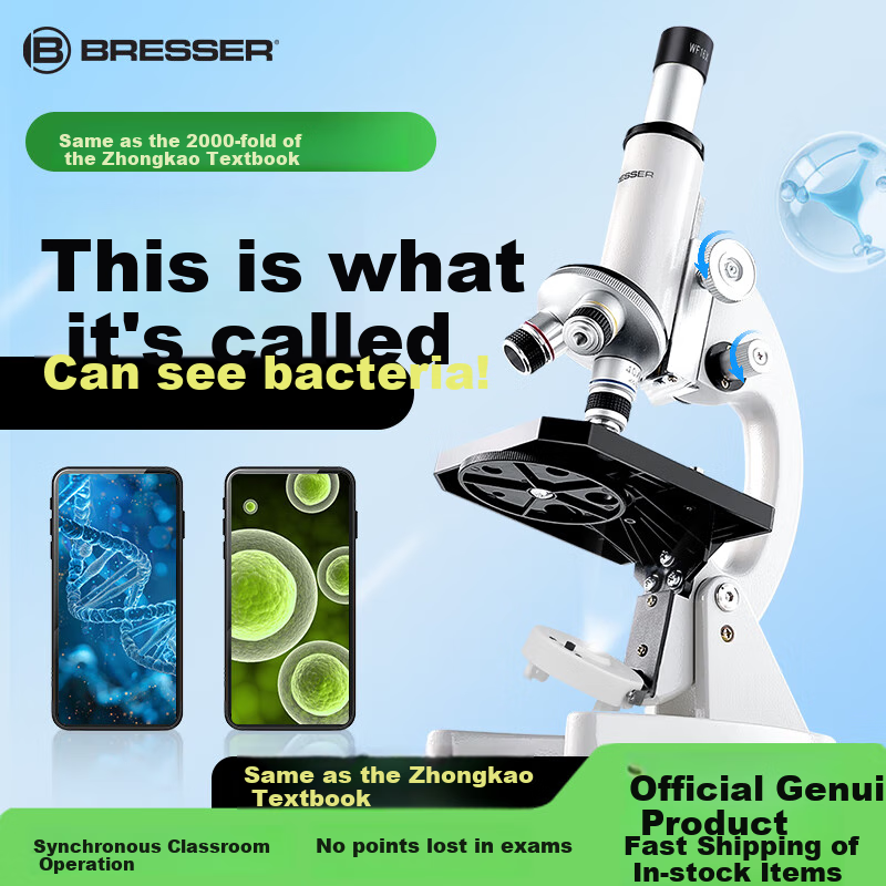 Bresser Microscope for Middle School Students, High School Entrance Exam Preparation, Professional Optical Children's Science Experiment, New Year Gift