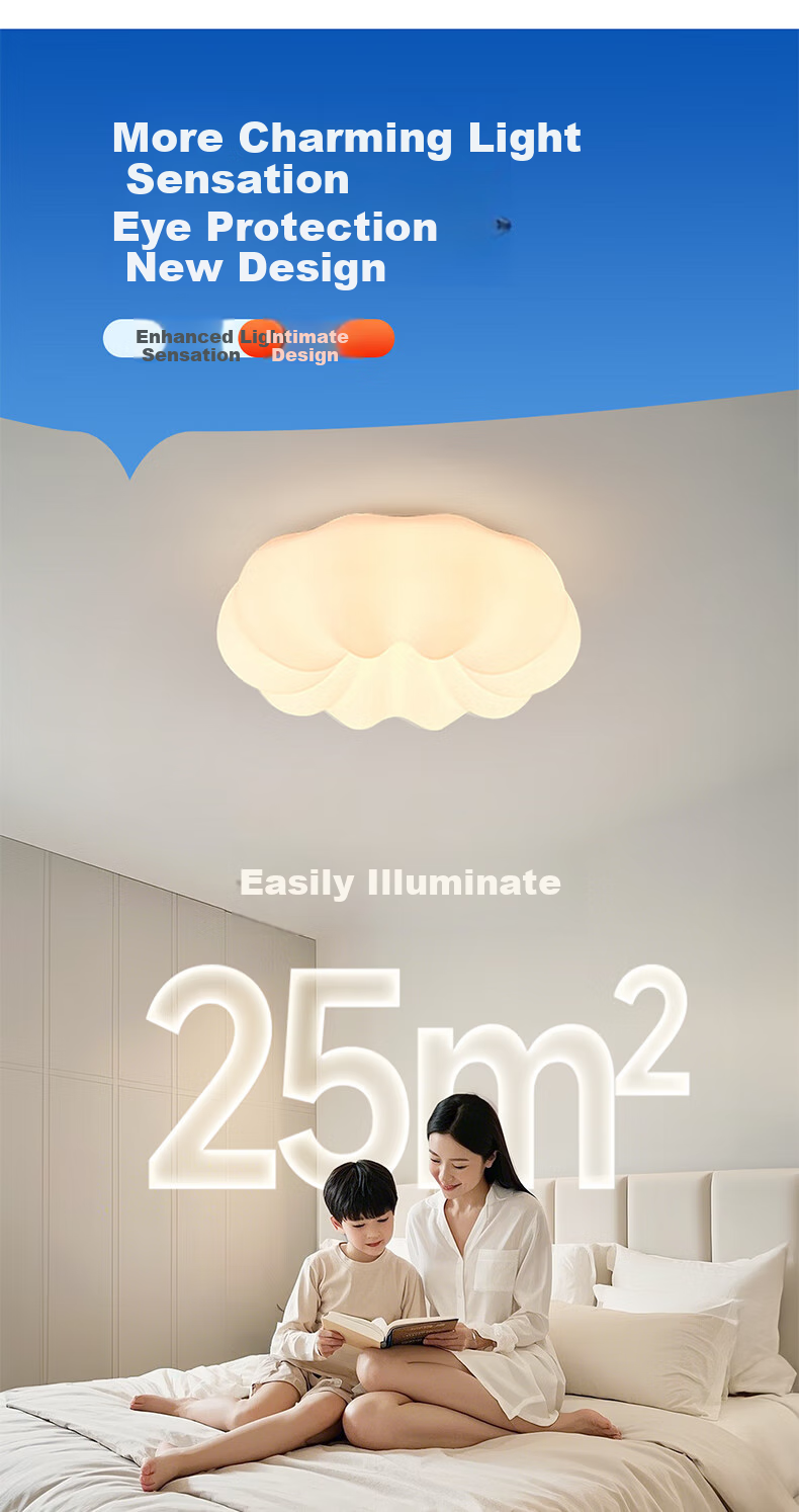 Huipu Bedroom Cloud LED Ceiling Light, Cream Style Pumpkin Children's Room Lamp, Puyu Eye Protection Premium Light Smart Fixture 9