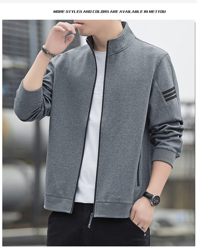 Romon Men's Jacket Spring Business Casual Simple Stand Collar Warm Sweatshirt Executive Outerwear Men's Q06 Black XL 17