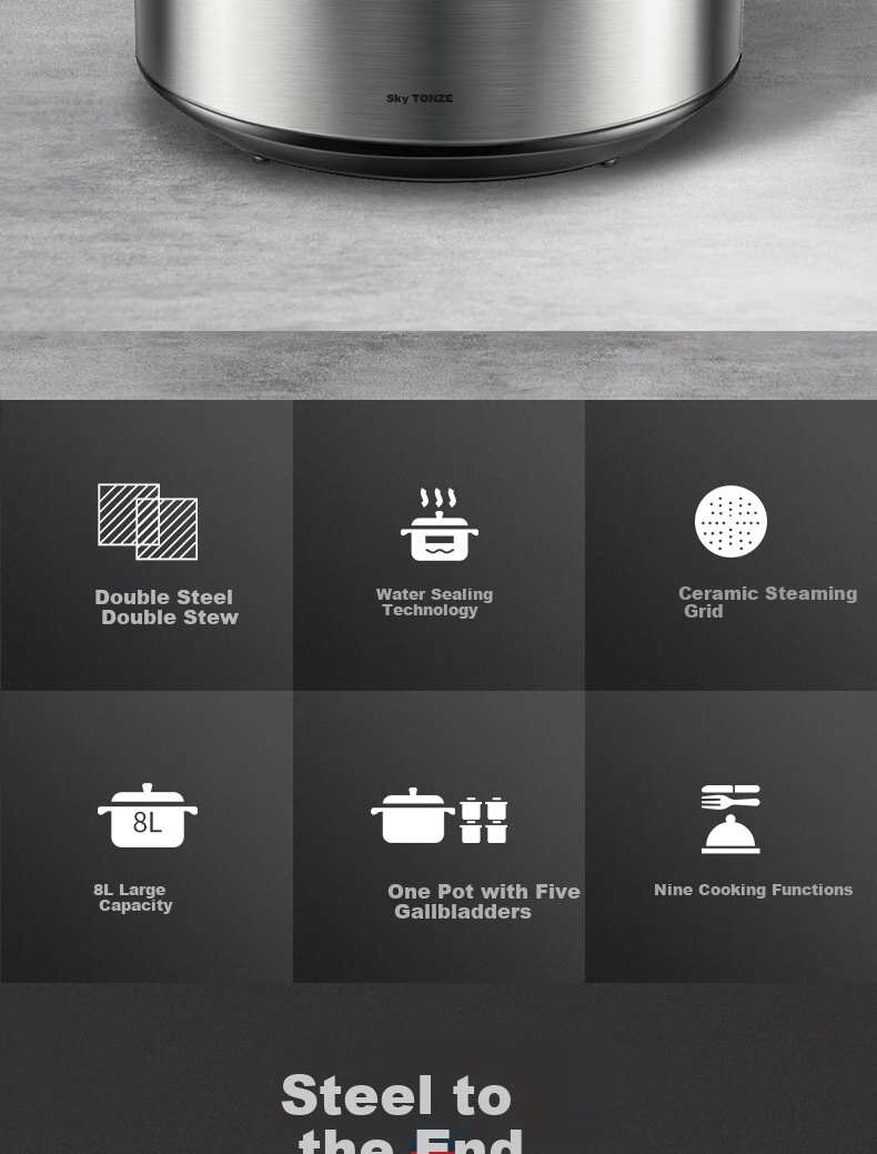 TONZE Electric Stew Pot, Electric Casserole, Electric Clay Pot, Double Boiler, Soup Maker, Porridge Cooker, Bird's Nest Health Pot, Baby Food Cooker, Stainless Steel Multifunctional All-In 35EG 3.5L 3