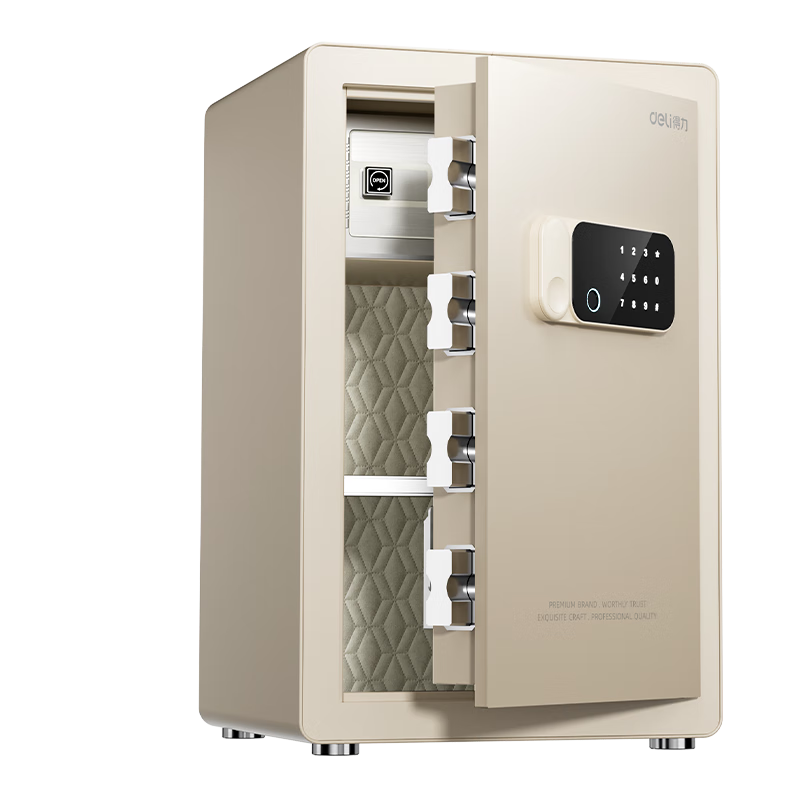 Deli Safe Deposit Box with Home Fingerprint Password Lock, Office Financial Security Box, Automatic Door Opening, Thickened Lock Bolt, 60cm Milk Coffee Color AE641-Z