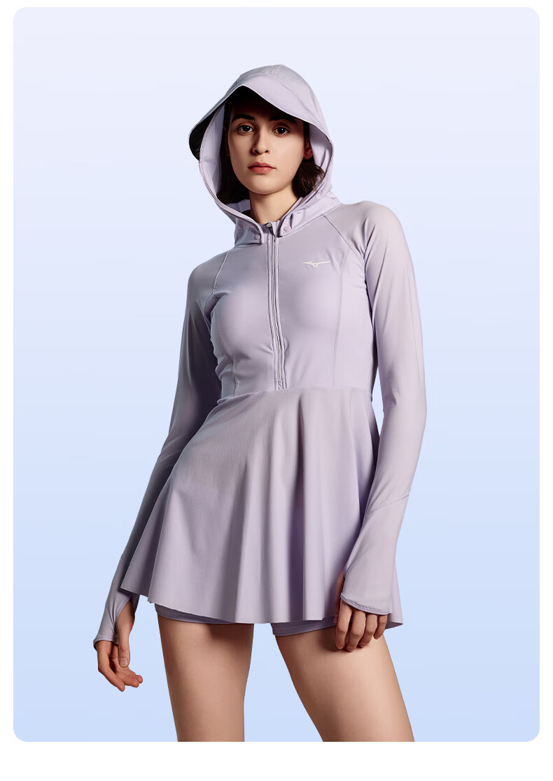 MIZUNO Women's Two-Piece Swimsuit with Skirt And Boyshorts, Long Sleeve Outdoor Sun Protection Cool-Feeling Slimming Hot Spring Swimwear C330 Purple XL 2