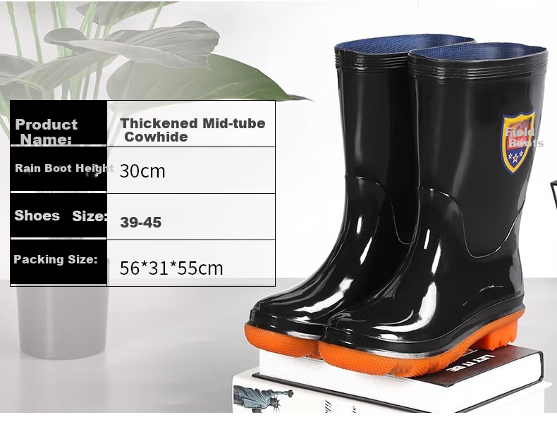 BAIGE Men's Construction Site Rain Boots Mid-Calf Non-Slip Flood-Resistant Rubber Sole Thickened Durable Breathable Size 44 6