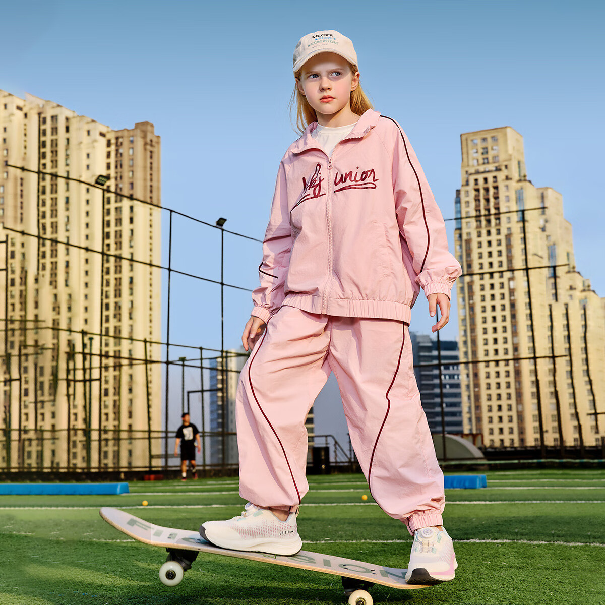 ASK JUNIOR Sports Style Children's Set Autumn Boys And Girls Mesh Breathable Jacket with Elastic Ankle Pants Two-Piece Pink 120