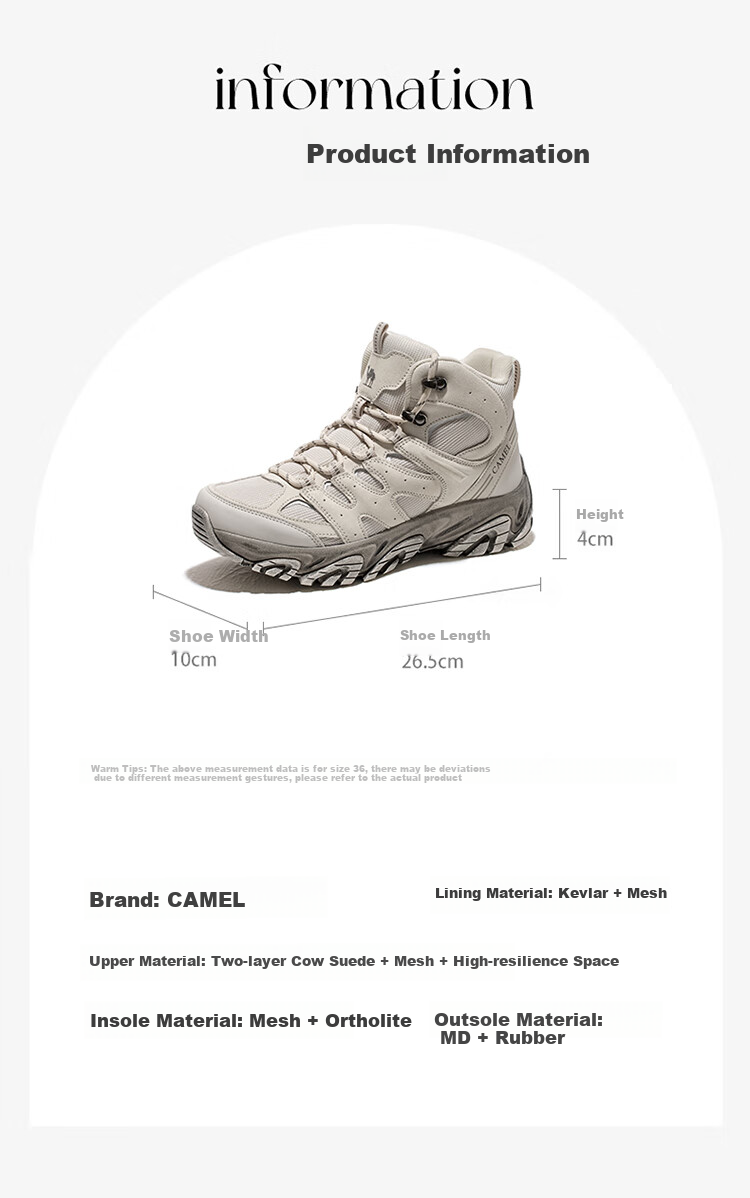 CAMEL Victory Hiking Shoes, Breathable Outdoor Sports Shoes for Men And Women, Waterproof Non-Slip Trekking Shoes F14C693646 35