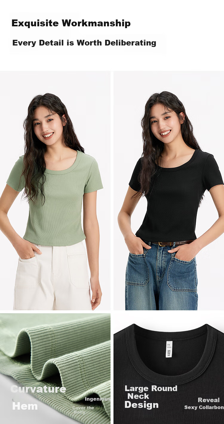 Semir Women's Short-Sleeve T-Shirt, Summer Cropped Fitted Round Neck Regular Shoulder Top 101325100006 10