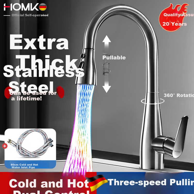 HOMK [Germany] Kitchen Faucet, Hot And Cold Vegetable Washing Sink, Pull-Out Faucet, Extendable Dishwashing Sink Faucet