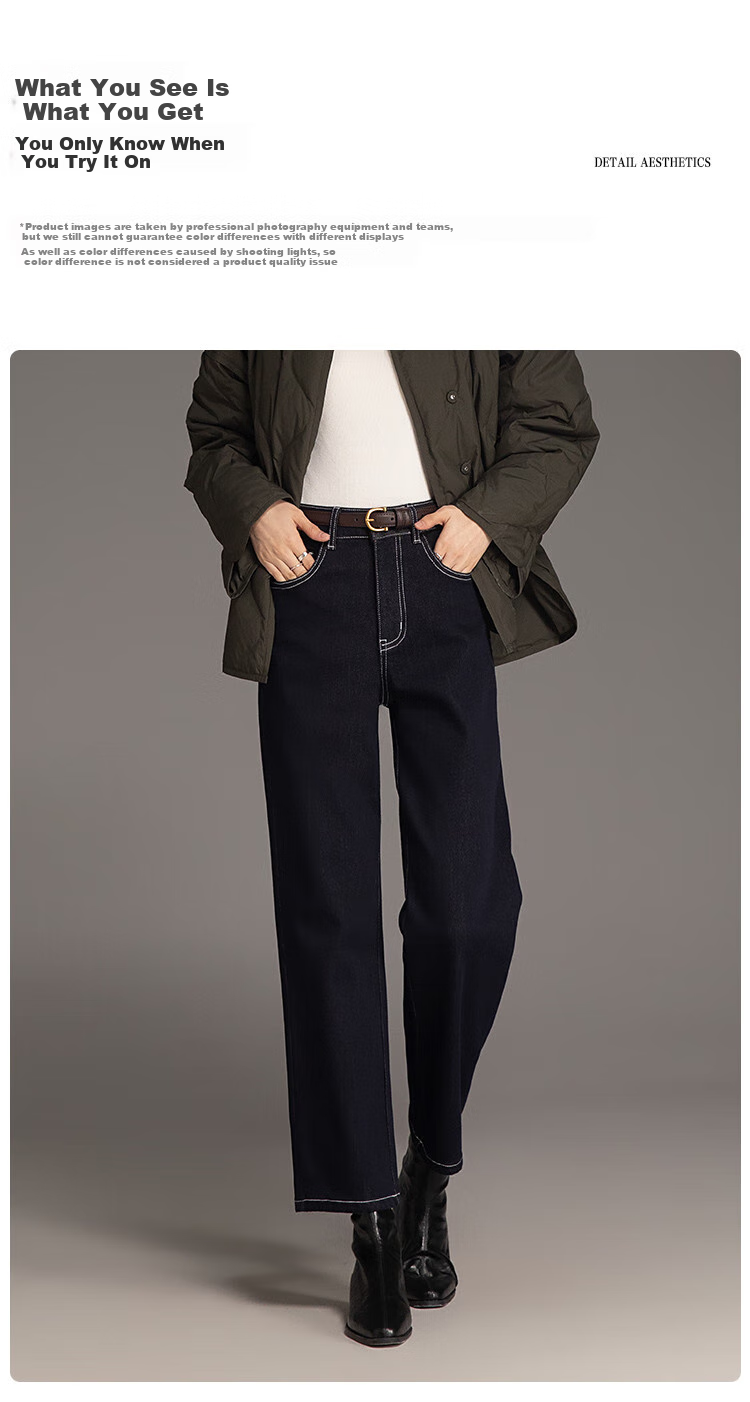 Dme [Deep Love Juejiezizi] Winter Fleece-Lined Non-Fading Elastic Slim Straight-Leg Cropped Jeans for Wome 17