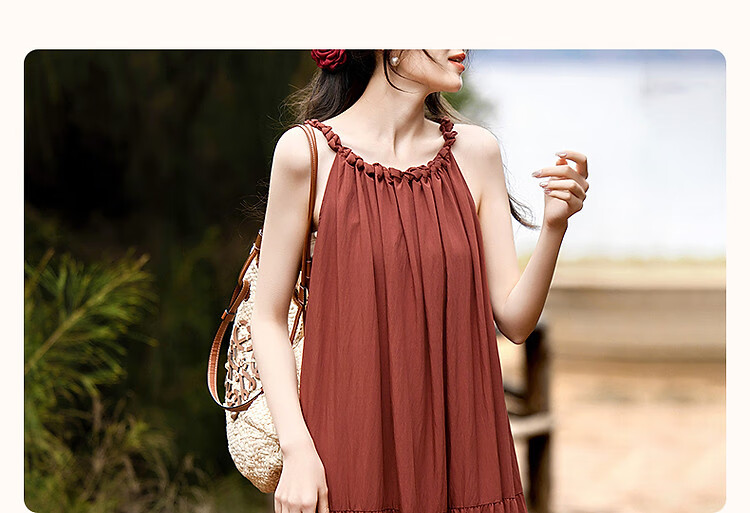 Demana [Neck-Tie Halter] Summer Elegant Vacation Style Handmade Gathered Collar Off-Shoulder A-Line Waistless Women's Dress 5