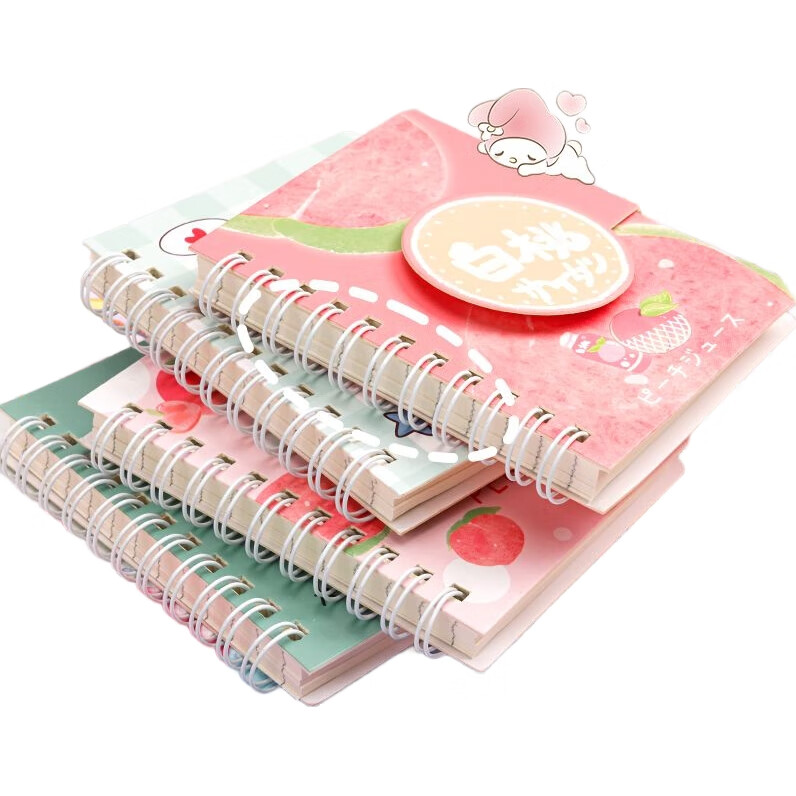 Блокнот Sijinianhua Pocket Magic Tape Binding Portable Cartoon Spiral Notebook, Portable Handheld Journal, Четыре книги - Персиковый сок