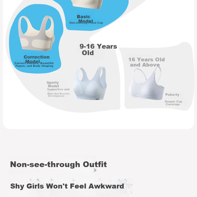 COCO SMART Girls' Bra for Middle And High School Students during Puberty, Shaping Underwear for Ages 12-16, Sports Bra for Young Wome 12