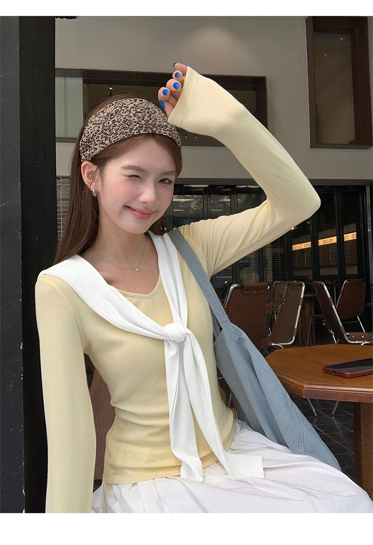 Woodpecker Women's Navy Collar Long Sleeve T-Shirt Autumn New Casual Design Slim Fit Base Shirt White XL 6