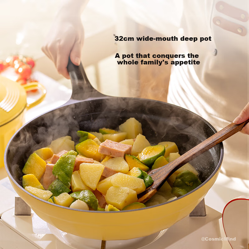Buydeem [Jingdong Exclusive] 32cm Non-Stick Wok, Low Smoke Oil-Gathering, Small Yellow Goose Egg-Shaped, Compatible with Induction And Gas Stoves