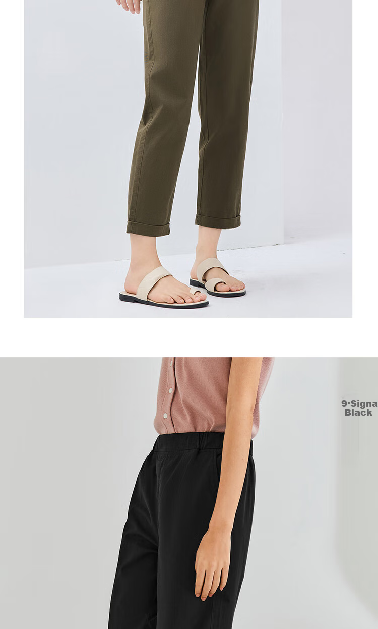 Giordano Women's Cropped Pants, Summer Pure Cotton Woven Trousers, Elastic Waist, Lightweight Casual Pants, 05424354 11