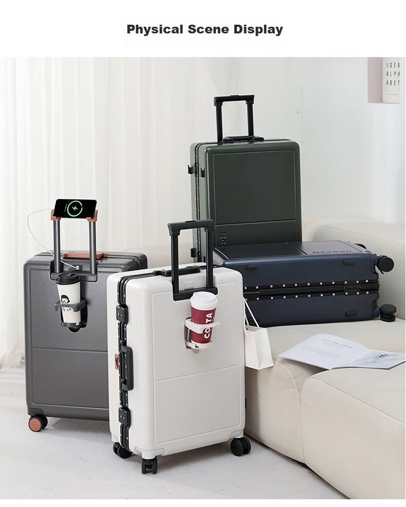 Reebok Aluminum Frame PC Luggage Suitcase, Multi-Functional Carry-On Travel Case, Password Lock Suitcase, English Gray-Brown, 20 Inches 2