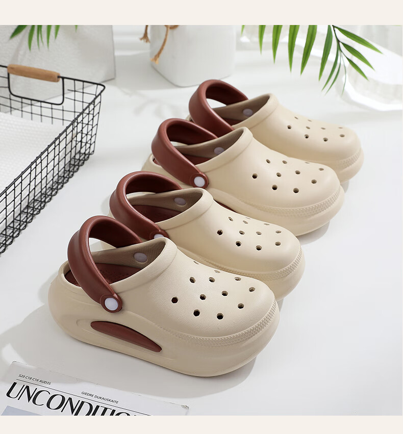 GUOLUOFEI Thick-Soled Perforated Shoes for Men And Women, Summer Beach Non-Slip Heightening Closed-Toe Outdoor Sandals, Black, Size 42-43 3
