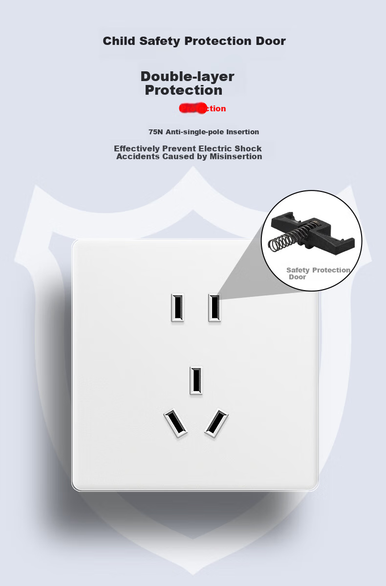 International Electrical White Matte Skin-Feel Tempered Glass Switch Socket Panel, 86-Type Household Wall-Mounted Single Switch with Five Holes, Five-Hole Socket 10
