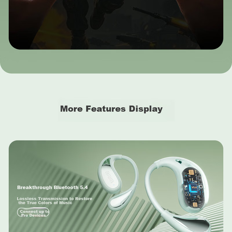 Aiwa Aw35 [Luxury New Experience], Bluetooth Headphones, Non-In Open-Ear Bone Conduction Concept, Wireless Ear-Hook Style for Sports, Compatible with Huawei, Xiaomi, Apple, Gree 27