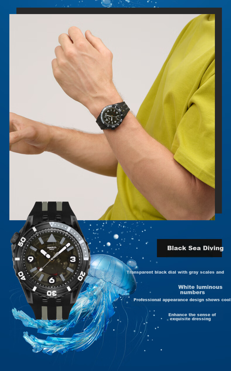 Swatch Swiss Watch, Diving Series, Trendy Luminous Quartz Wristwatch, Graduation Gift, Bright Moon Diver 8