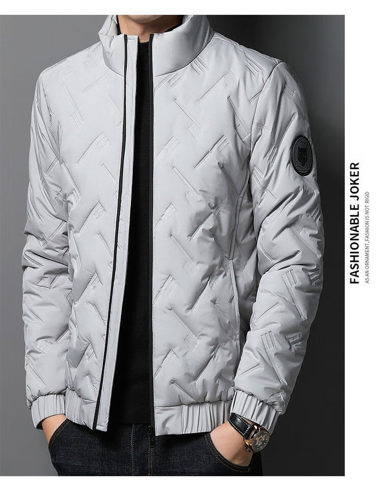ROMON Men's Cotton Jacket Autumn Winter Business Casual Comfortable Stand Collar Cotton Coat Warm Outerwear 32207 Blue 4XL 18
