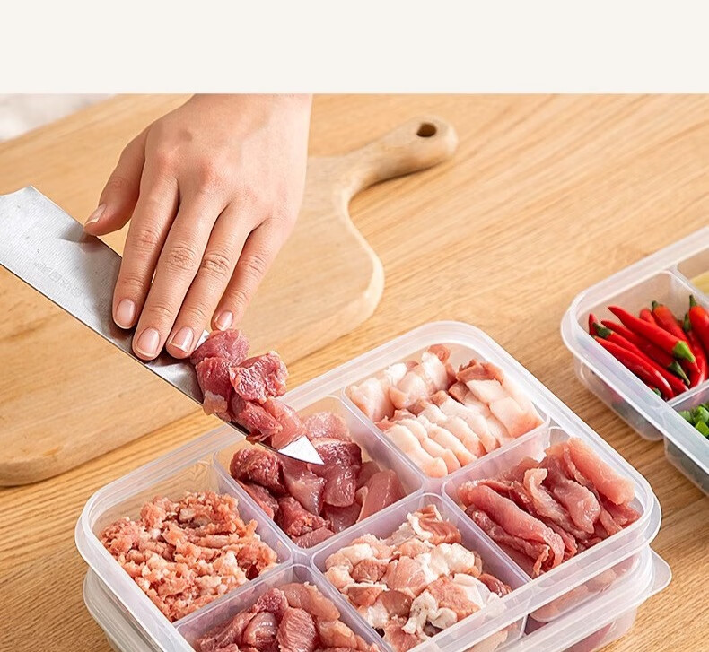 Jialifang Refrigerator Six-Compartment Storage Box Frozen Meat Container Freezer Fresh-Keeping Food Divider Organizer Food Grade 4