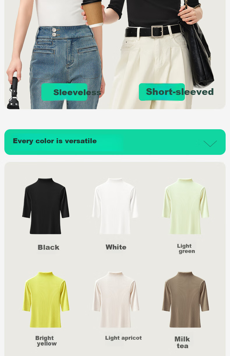 Jianyun Modal Cotton Turtleneck Base Layer, Women's Thin Inner Wear, Slim-Fit Short-Sleeve Undershirt, Can Be Worn As Outerwear, Five-Point Short-Sleeve Base Top 17