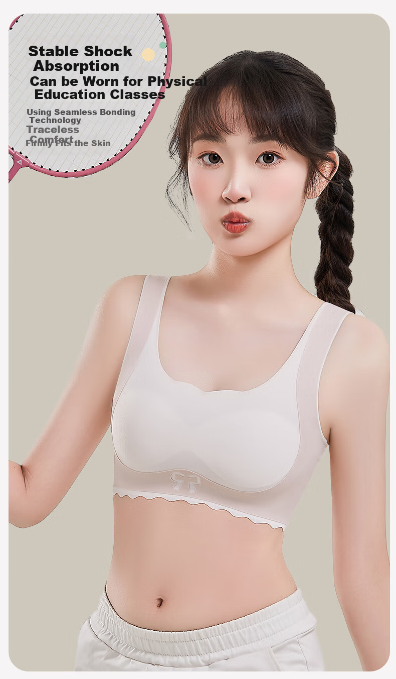 GRACEWELL Student Sports Bra, Lift-Up Vest-Style, Shock-Absorbing, Seamless, Mulberry Silk, Developmental Bra for Young Girls, Sky Blue, 2XL 6