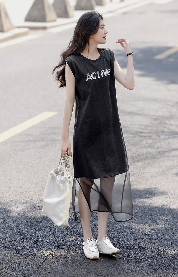 Dme [Jie Tie Chuangdiao] Summer 220G Suoluna Letter Bead Elegant Patchwork Women's Dress 10