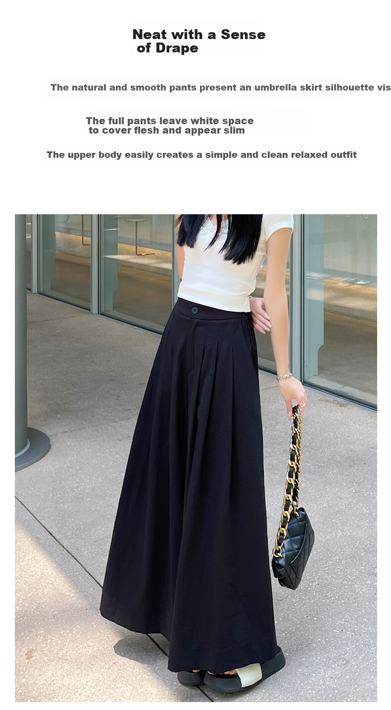 LangSha High-Waisted Casual Skirt Pants, Summer Lightweight Straight-Leg Draping Slimming Wide-Leg Pants, Flowing A-Line Skirt Casual Trousers for Wome 5