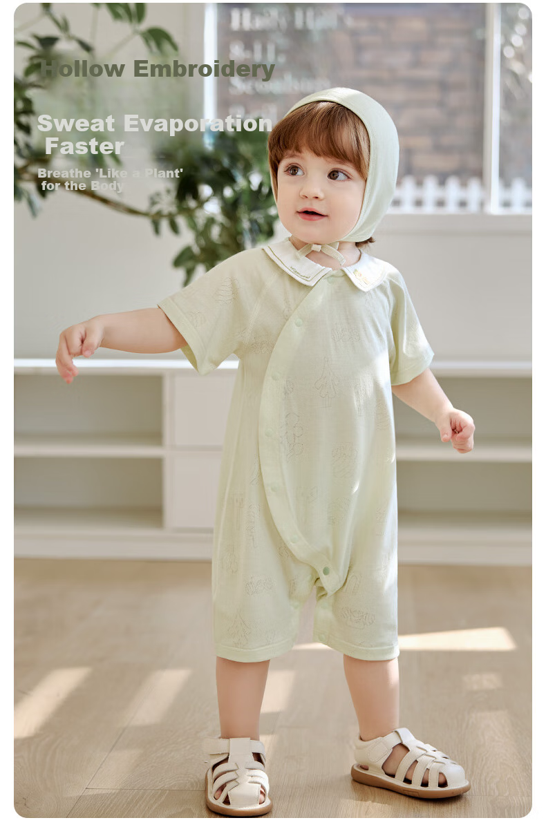 Wismorni Ice Silk Cotton Bamboo Fiber Baby Romper, Thin Breathable Infant Clothing, Short-Sleeve Summer Outfit 1