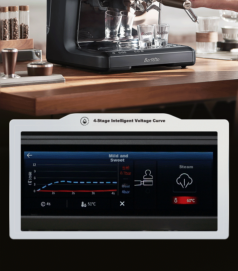 Barsetto PRO1lite Titan Transformer Coffee Machine Large Screen Touch Control Multifunction Menu Semi-Automatic Italian Grinder All-in-One Off-White New Year Gift 4