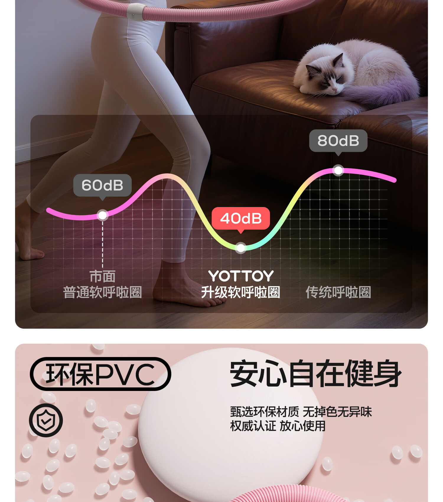 Yottoy Silent Spring Weighted Hula Hoop Adult Soft Hula Hoop Pink 1.2kg Slim Waist Fat Burning Fitness Tool 9