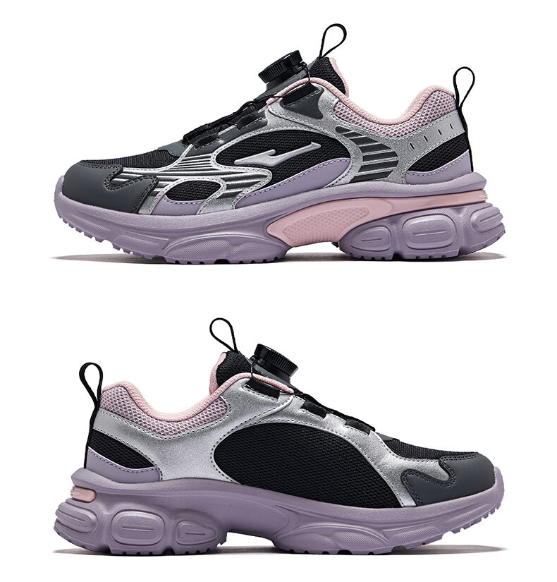 ERKE Kids Boys Girls Running Shoes Children Dial Buckle Cushioning Sports Shoes Black/Crystal White Size 38 24