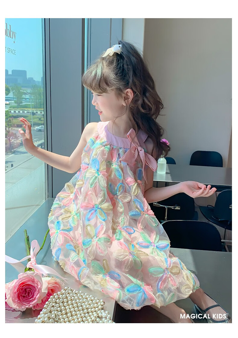 Anneyol Girls 2025 Summer New Trendy Princess Dress Floral Pink Size 110 13