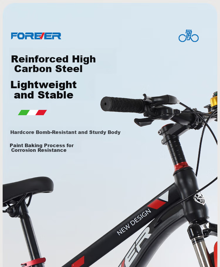 FOREVER Children's Bicycle, Variable Speed Mountain Bike for Primary And Secondary School Students, Boys And Girls Aged 6-15, Racing Bike for Teenagers, Black And Red, 22 Inches 9