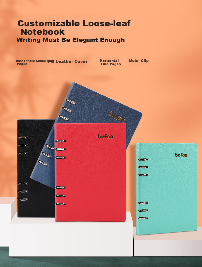 Befon A5 Loose-Leaf Notebook, Detachable Business Meeting Record Book, Study And Work Hard Cover Journal, Accounting Book, Diary And Logbook, Office Use, Bright Red Color 0035 1