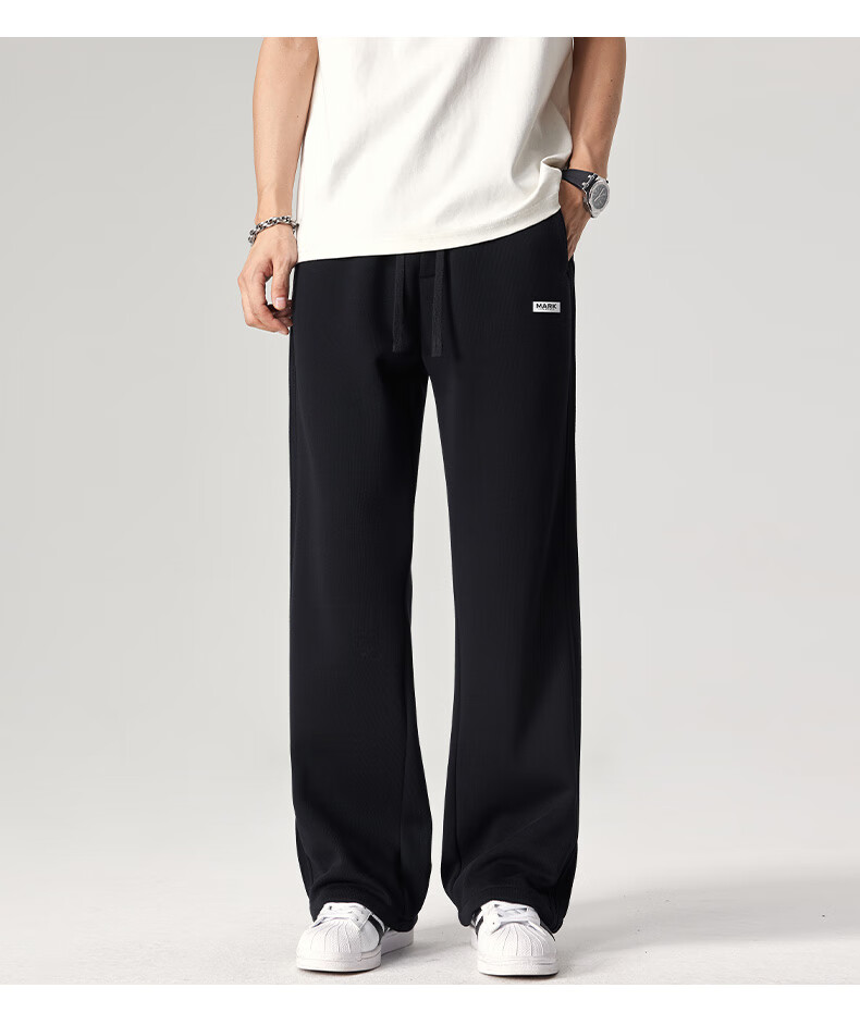 FAIRWHALE Men's Sports Pants Spring and Autumn American Style Sweatpants Loose Fit Youth Wide-Leg Casual Pants XL Advanced Gray 7