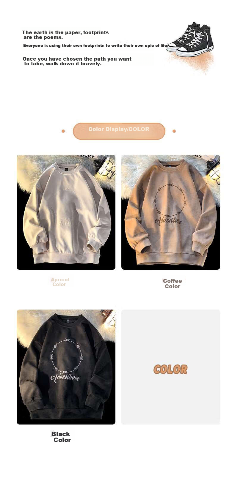 Foss Phil Men's Suede Sweatshirt, Spring And Autumn American Retro Round Neck Top, Loose Casual Base Layer Y307 Beige M 1